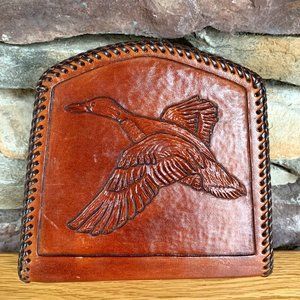 VTG Leather Duck Bookend Hand Tooled Cabin Rustic Hand Crafted Lodge Mallard